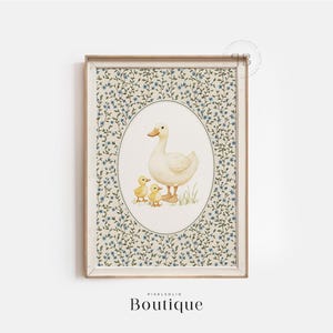 Mother Duck & Ducklings Nursery Art Print, Baby Animal Wall Decor, Kids Room Download, Country Farm Style, Vintage Style, No.710
