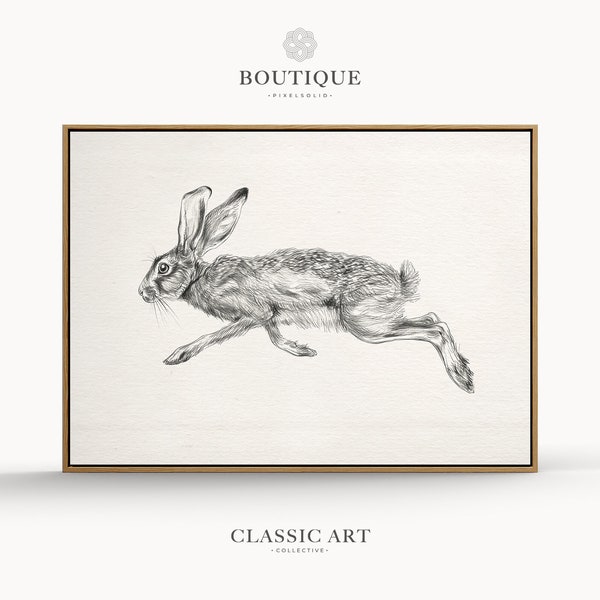 Neutral Rabbit Sketch, Classy Easter Decor, Spring Easter Print, Rabbit Drawing, Beige Animal Etching, Spring Printable, Wall Decor No.294