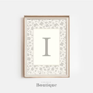 Elegante monograma floral con letra I, regalo para bebé recién nacido, diseño de letra floral, decoración con inicial impresa, decoración con letras para guardería, n.º 490