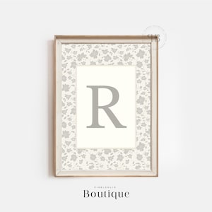 Elegante monograma floral con letra R, regalo para bebé, diseño de letra floral, decoración con inicial impresa, decoración con letras para guardería, n.º 498