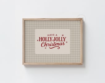 Holly Jolly Christmas Print, Retro Red Farmhouse Decor (Digital Download)