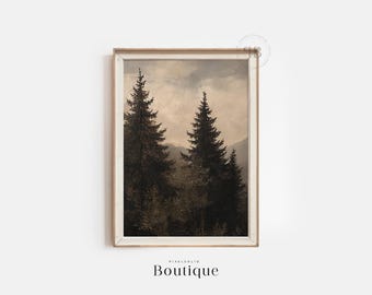 Moody Pine Tree Forest Print, Landscape Art (Digital Download)