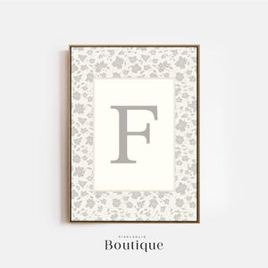 Elegante monograma floral con letra F, regalo para bebé recién nacido, diseño de letra floral, decoración con inicial impresa, decoración con letras para guardería, n.º 487