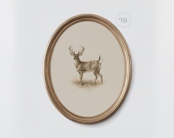 Stag Print, Rustic Deer Illustration, Farmhouse Lodge Decor (Digital Download)