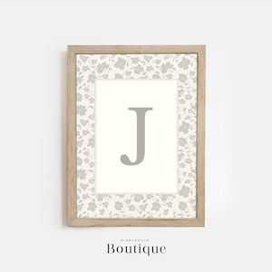 Elegante estampado floral con monograma de la letra J, regalo para bebé recién nacido, diseño de letras florales, decoración con estampado inicial, decoración con letras para guardería, n.º 491