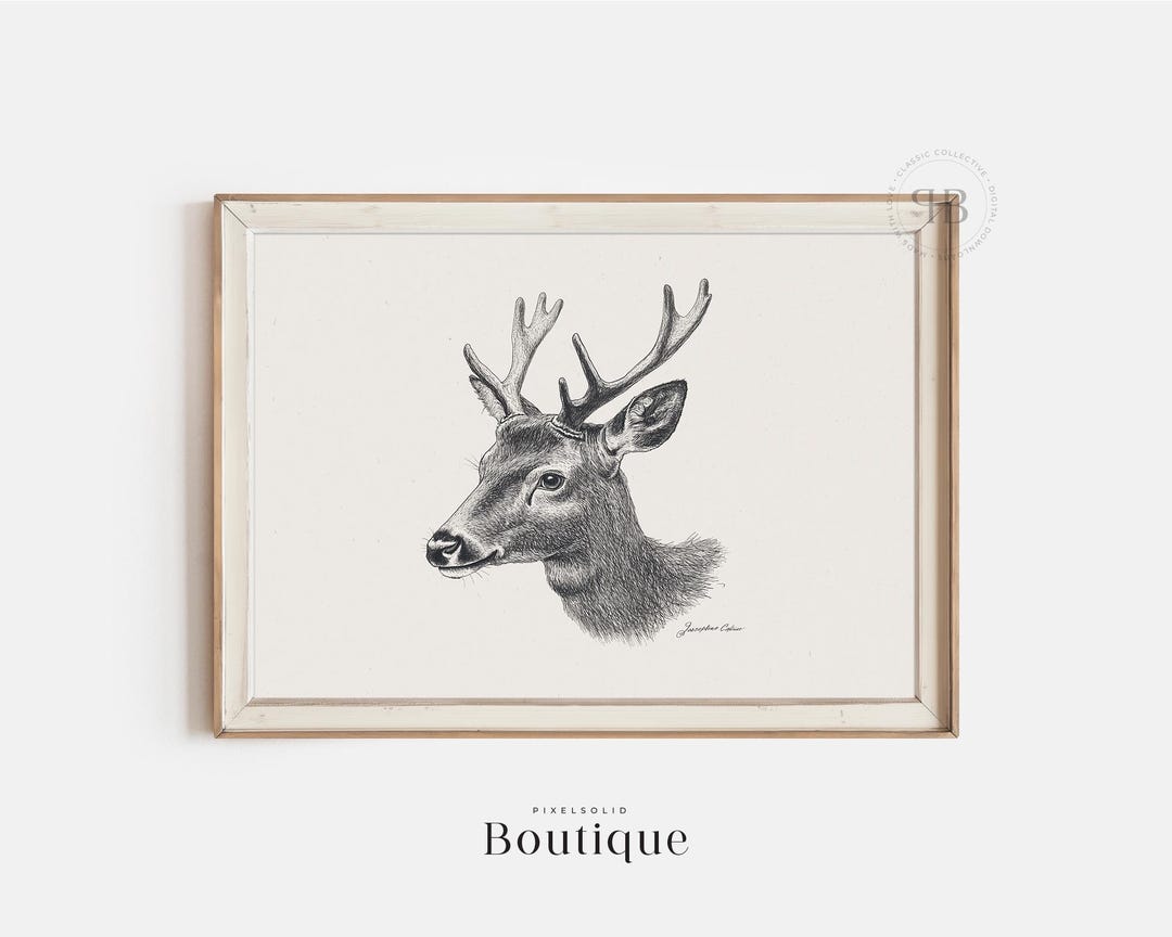 Rustic Digital Download Deer Illustration Wall Art – Wildlife Animal ...