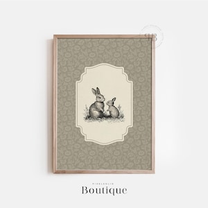 Digital Rabbit Illustration Download, Woodland Bunny Wall Art, Animal Nursery Print, Rustic Farmhouse Decor, Vintage Style Art No.585