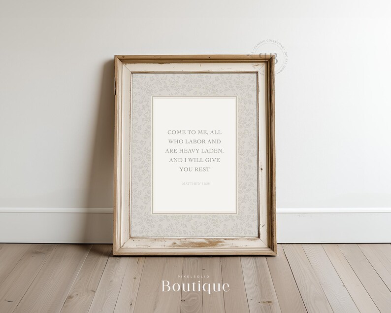 Printable Bible Verse Wall Art, Matthew 11:28 Scripture Decor ...
