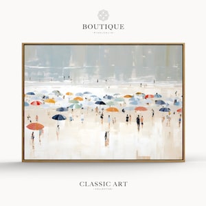 Pintura al óleo de sombrillas de playa, Costera abstracta, Arte de paisajes de playa, Descarga digital, Obras de arte de playa, Decoración del hogar, Arte de verano, No.188