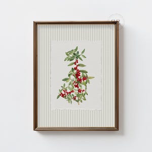 Red Berry Botanical Wall Art Printable, Watercolor Plant Illustration, Cottagecore Kitchen Decor, Nature Wall Print, Vintage Style, No.826