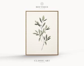 Classic Still Life Oil Painting of Olive Branch, Soft Decor For Rustic Farmhouse, Minimalist Fine Art for kitchen, No.154