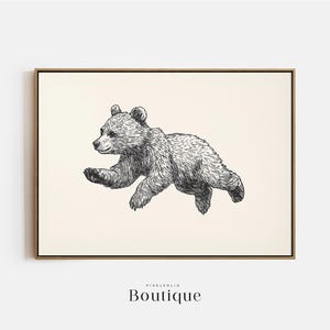Baby Bear Illustration Print, Black and White Minimalist Bear Cub Decor, Animal Art for Nursery or Wildlife Lovers, No.459