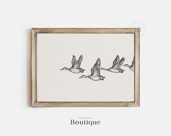 Goose Print, Minimalist Birds Illustration, Rustic Wildlife Art (Digital Download)