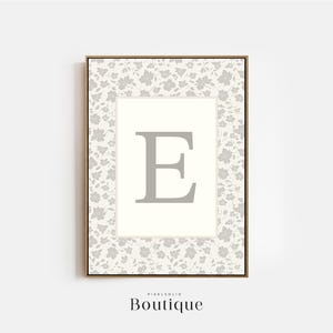 Elegante monograma floral con letra E, regalo para bebé recién nacido, diseño de letra floral, decoración con inicial impresa, decoración con letras para guardería, n.º 486