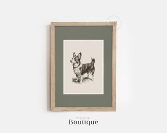 コーギープリント2枚セット：ヴィンテージ犬のイラスト、レトロな壁