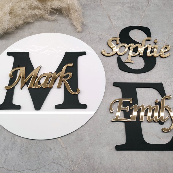 Personalized door sign with big beautiful background letters for children's rooms including double-sided mounting tape