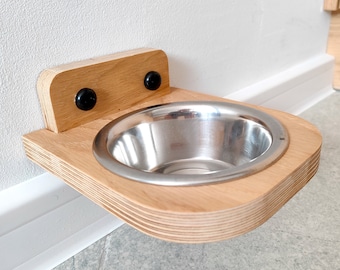 Dog/Cat feeding bowl Wall Mounted/ Robot Vacuum Friendly - Made To Order/ wood feeder for cats, small and medium dogs