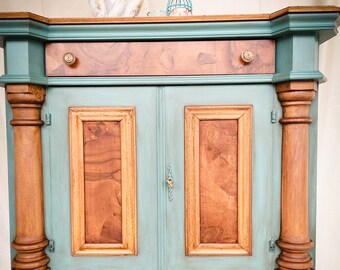 Buffet/meuble bar/bahut pour salon, chambre, salle de bain, entrée Style campagne, vintage shabby provençal, Couleur vert glacier avec bois