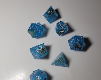 Blue dice with Aventurine chips, D&D dice set, nature dice, dungeons and dragons, dnd, dice for luck