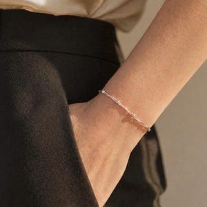 Pulsera de plata para mujer, cadena de serpiente, cadena de bolitas ajustable, cadena doble, pulsera de plata delicada