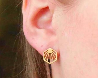 Matte gold stud earrings, geometric earrings, small gold earrings, gold stud earrings, gold stud earrings, hexagonal earrings, gift