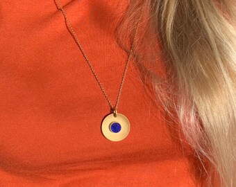 Gold necklace, necklace with pendant, blue pendant, geometric jewelry, women's necklace, gold chain, minimalist necklace
