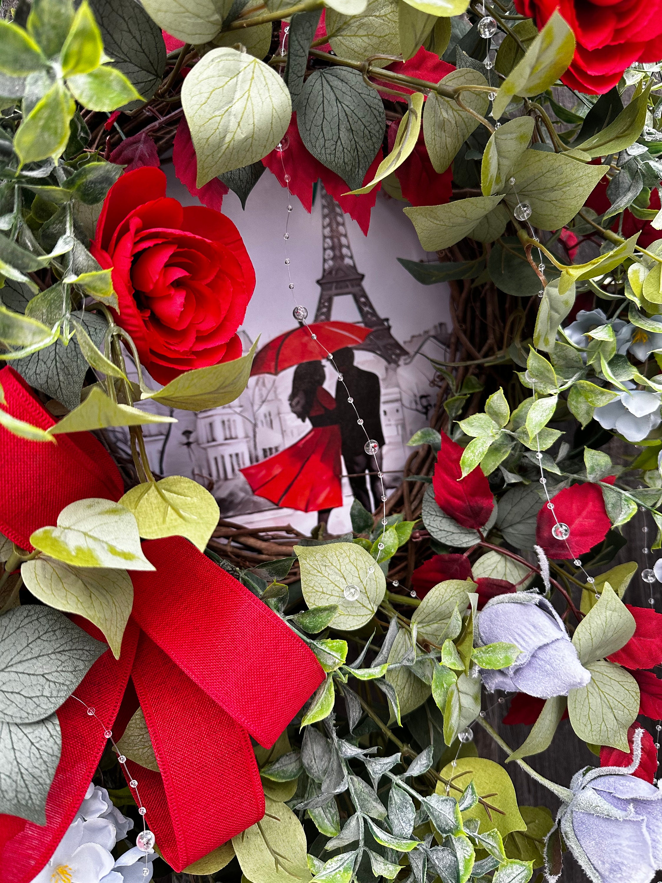 Large Red and Black Rose Wreath With Eiffel Tower Canvas Art Print ...