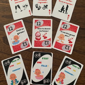 Personalisierte Skyjo-Karte, U.N.O., Herz-Ass-Klassiker für originelle Schwangerschaftsankündigung, Hochzeit, Paten-/Patenwunsch...