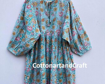 Handmade Block Print Cotton Midi Dress: Indian Summer Dress