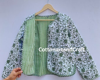 Cotton Quilted Jacket Block Print Jacket Women's Coat Short Jacket Partywear Coat Jacket Gifts For Her