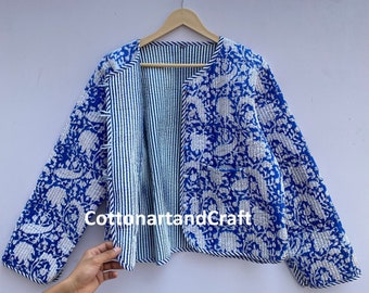 100% Cotton Jacket Block Print Jacket Women's Coat Gifts For Her Quilted Jacket Short Jacket