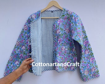 Floral Print Cotton Quilted Jacket Women&#39;s Gifts Partywear Jacket Handmade Quilted Coat New Style Jacket