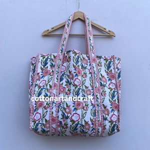 Handgefertigt Baumwolle Schwarz Block-Druck Einkaufstasche Einkaufstasche Große gesteppte Einkaufstasche Blumentasche Markttasche Gelegentlich Geschenktasche