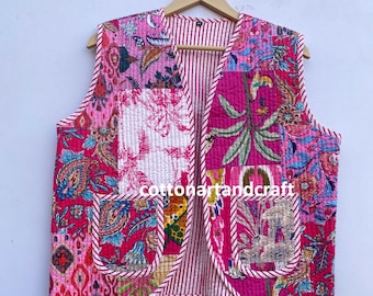Veste matelassée Sanganeri faite main : gilet patchwork en coton