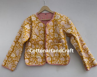 Women&#39;s Coat Handmade New Style Jacket Block Print Quilted Jacket Partywear Short Jacket Gifts For Her