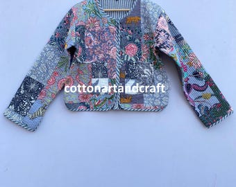ハンドブロックプリント パッチワーク キルティングジャケット　インド 和風 ハンドブロックプリントキルティングジャケット：インドのパッチ