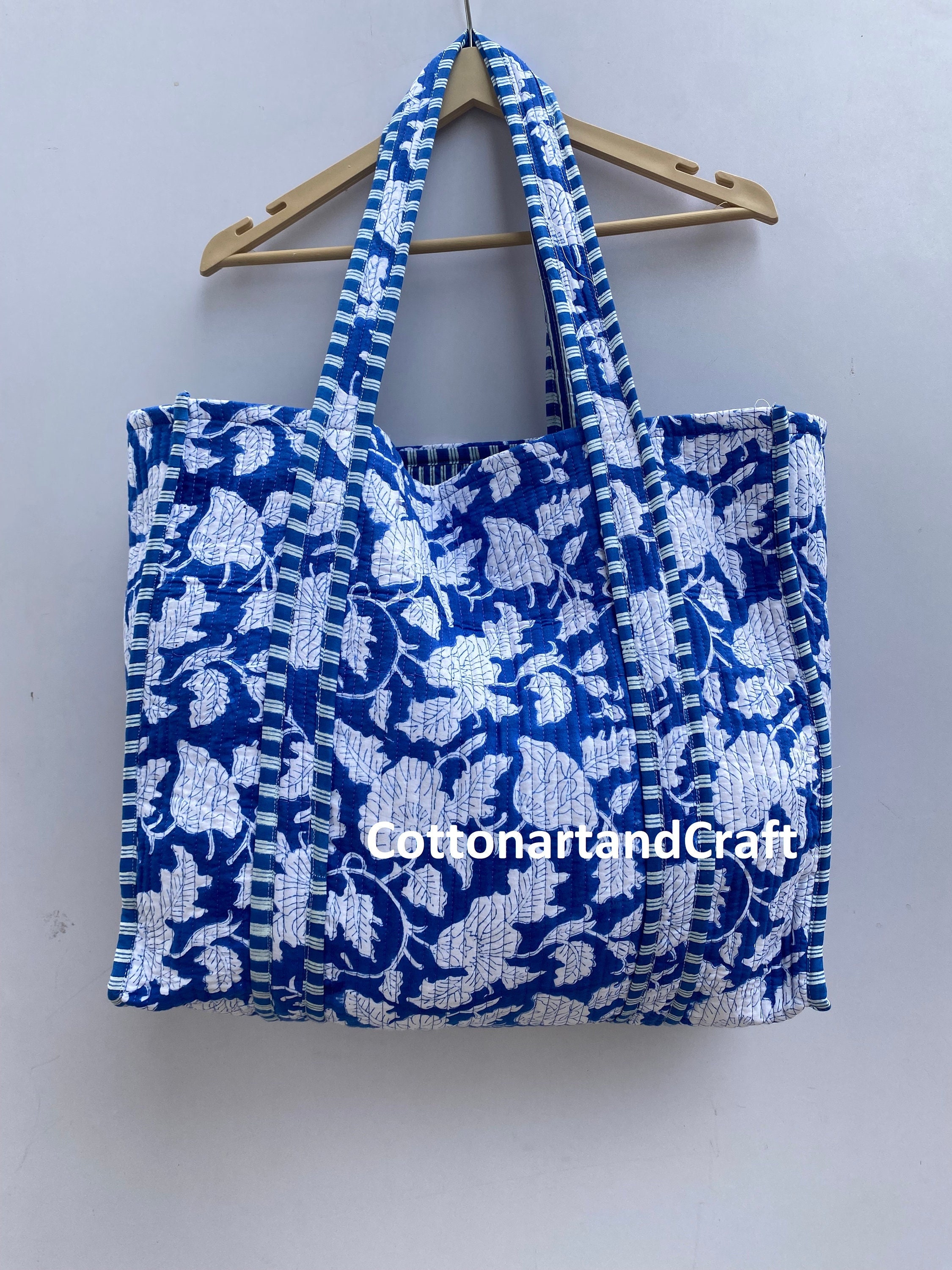 Indian Block Print Cotton Tote Bag – Quilted Shopper Handbag - Etsy
