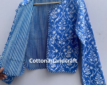 Handmade Floral Print Quilted Cotton Jacket, Women's Short Jacket