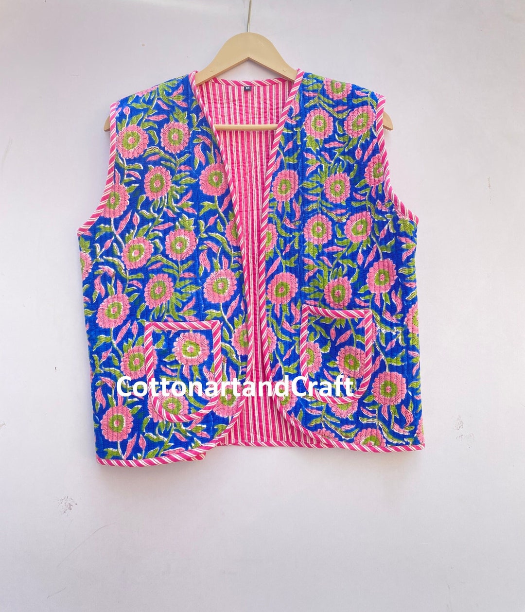 Floral Cotton Quilted Vest - Handmade Indian Vest - Etsy