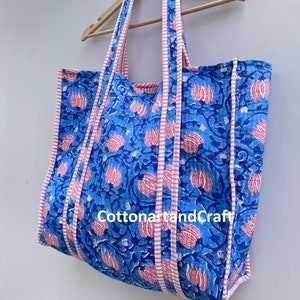 Block-Print Baumwolltasche Tragetasche 100% Baumwolle Stoffbeutel Indische Frauen Handtasche Einkaufstasche Tragetasche