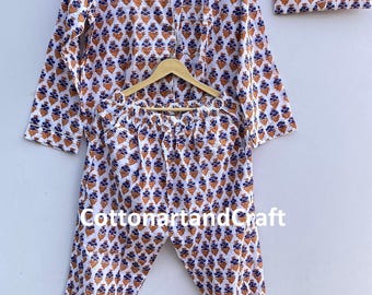 Hand Block Printed Cotton Dress~ indian Tunic Gown with Pockets, Women Dress