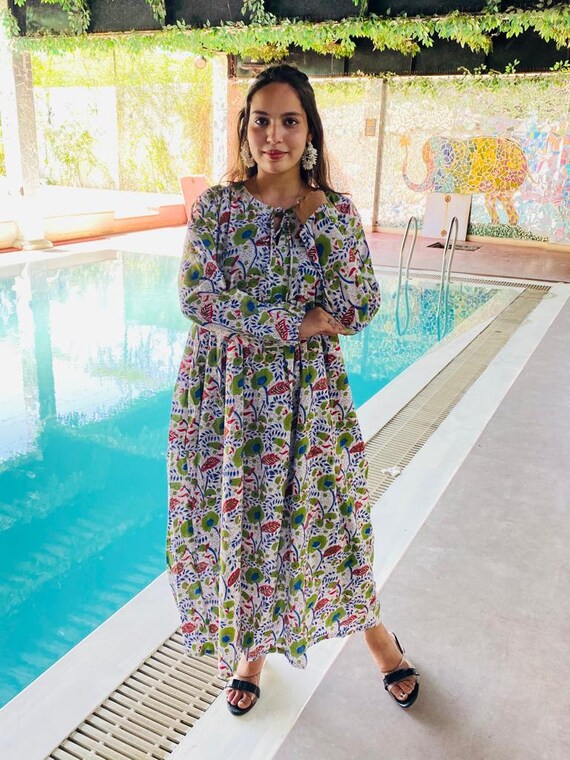indian cotton voile dresses Hand Block Print Cotton Dress, Pink Indian Voile Fabric Summer Wear