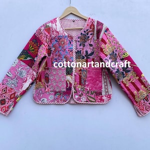 Handmade Cotton Patchwork Quilted Jacket: Rainbow Block Print Reversible Jacket