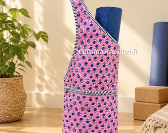 Quilted Cotton Yoga Mat Bag, Floral Yoga Carrier, Boho Yoga Sling Bag, Handmade Shoulder Bag, Yoga Gift, Winter Print