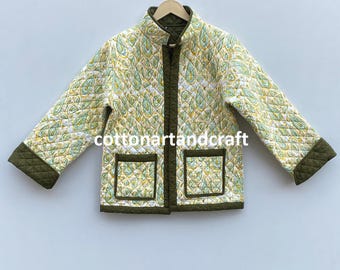Veste confortable en coton faite main à manches longues : veste matelassée en patchwork