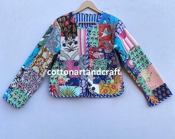 Floral Patchwork Quilted Cotton Jacket: Handmade Indian Style