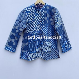 Blue Indigo Jacket Reversible Jacket Indian Jacket Ikat Print Cotton Jacket Quilted Jacket Partywear Short