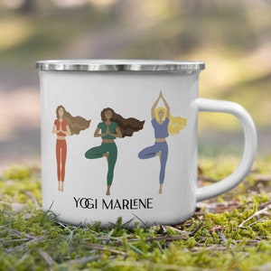 Yoga enamel cup personalized | Yoga Gift | Yoga Illustration | Yoga Cup Name