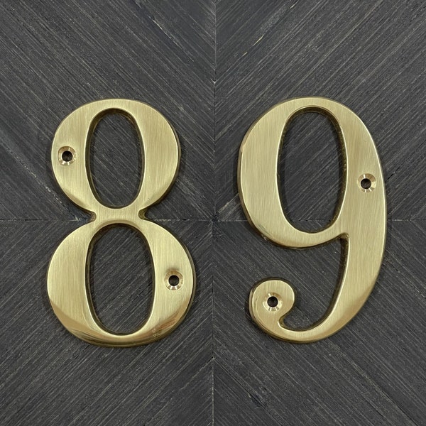 Pure Brass 4 Inch Metal House Number & Letters, Apartment Door Numbers, Mailbox Alphabet Door House Numbers, Golden Street Address Numbers
