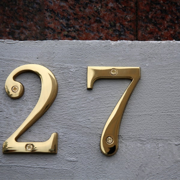 Solid Brass 4 Inch Modern House Number & Letters, Apartment Door Numbers, Metal Home Number, Shop Mailbox Address Outdoor Sign Plates
